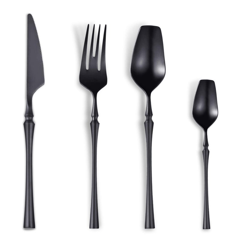 Lemeya 24-Piece Black Silverware Set for 6,Modern 18/10 Stainless Steel Flatware Set,Unique Rustic Cutlery Utensils Set,Spoon and Fork Set for Home, Restaurant,Wedding,Mirror Polished,Dishwasher Safe - Image 1